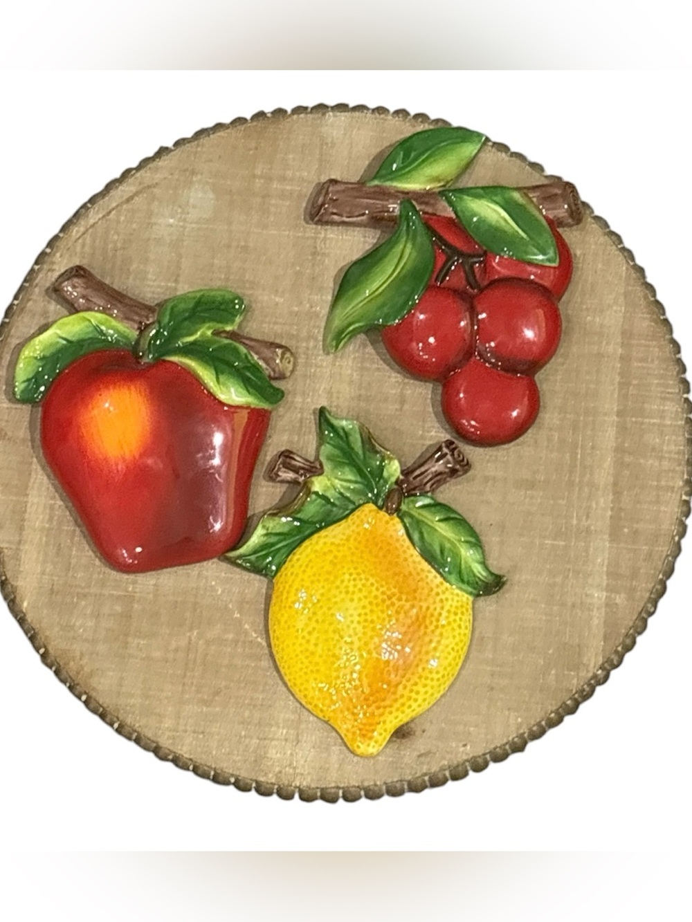 VTG  Home Interiors Sonoma Villa Fruit Wall Plaques Cherries, Apple, and Lemon